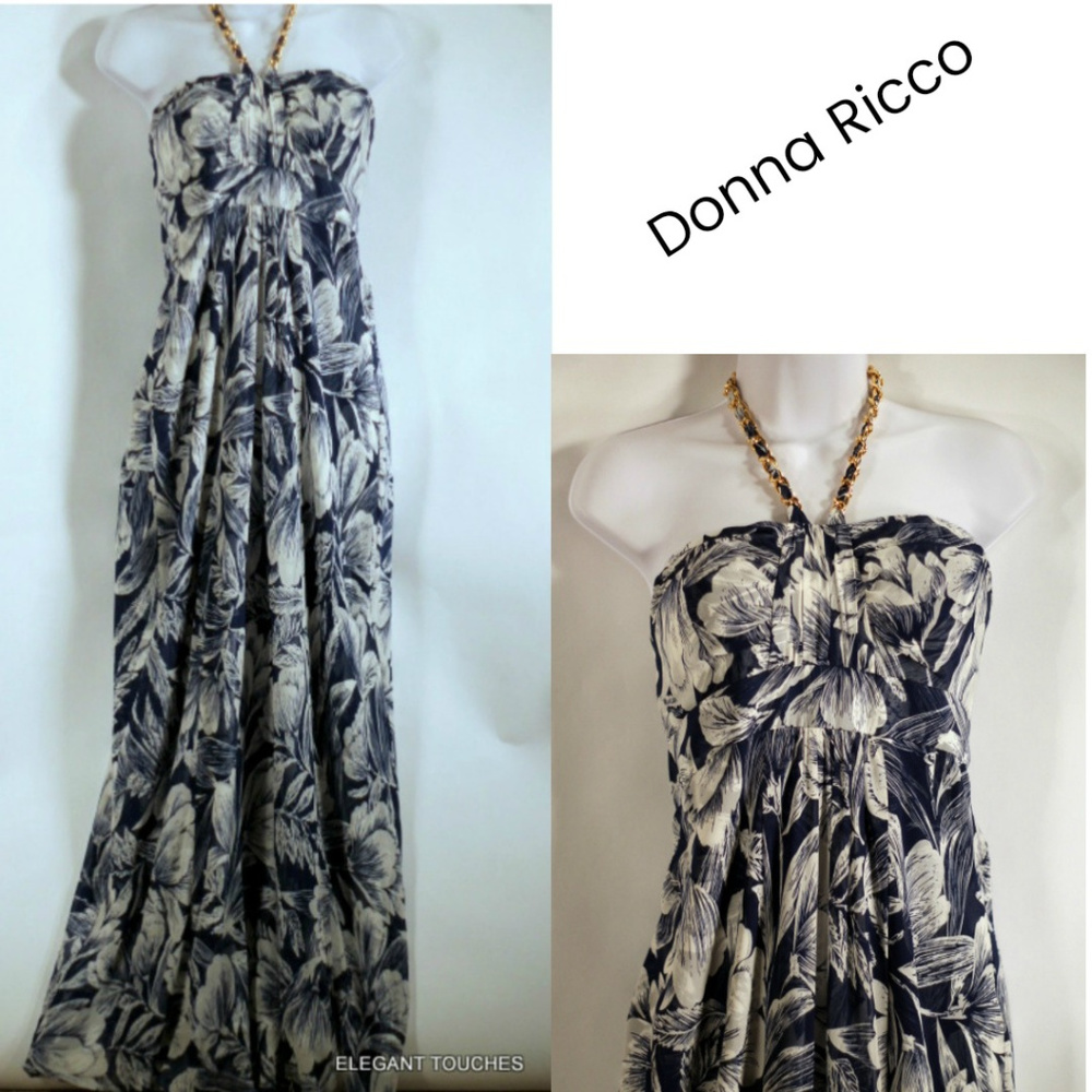 DONNA RICCO Classy muted Blue Silk HALTER Dress